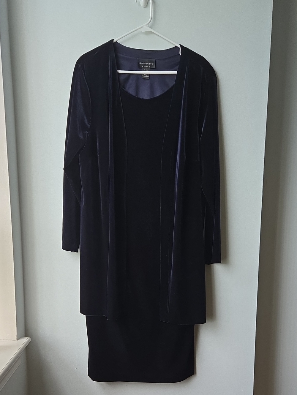 Womens Size 20+ Velvet Dress Deep Navy Stretch Party Wedding Holiday Midi Length